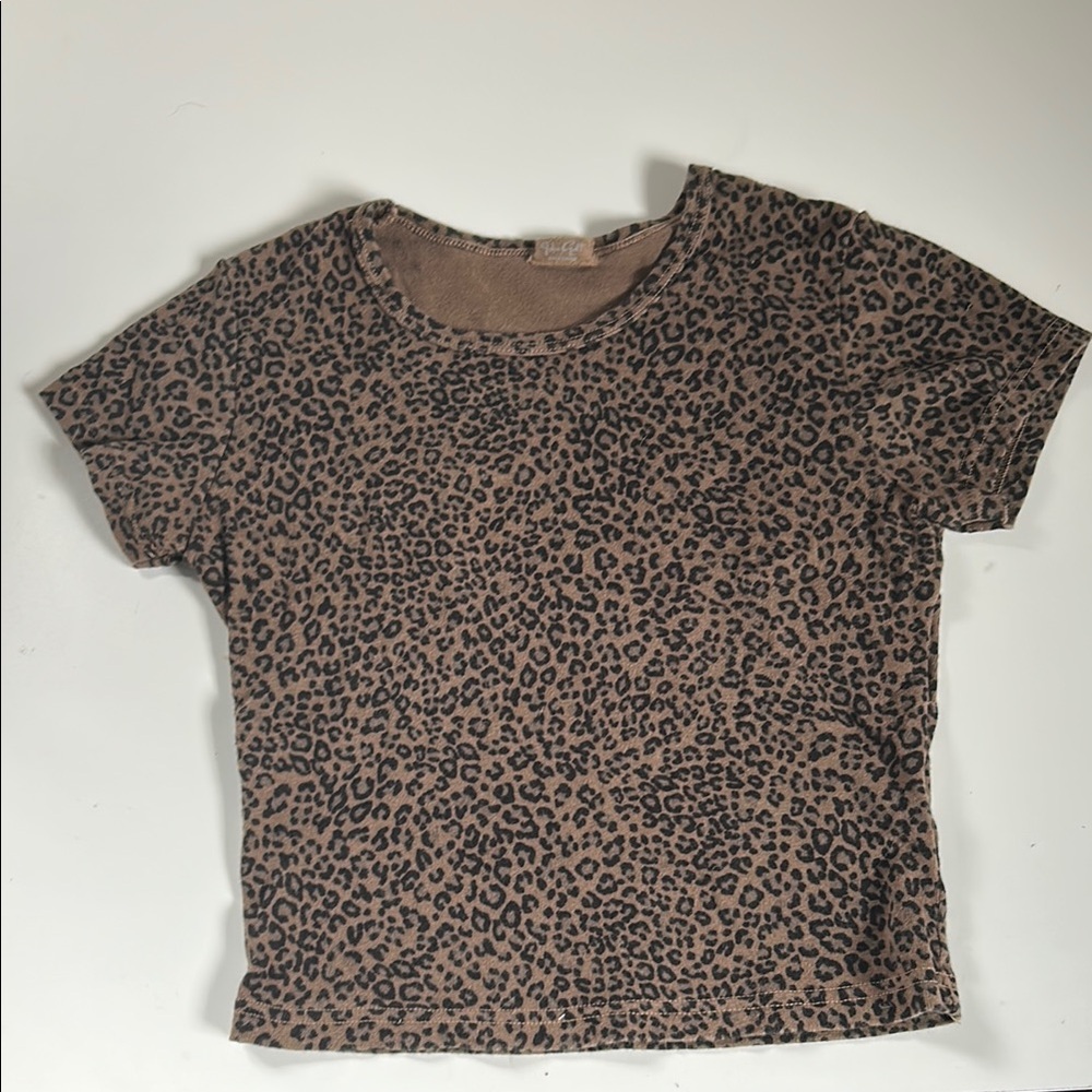 Brandy Melville Leopard Print Short Sleeve Tee - Brown and Black